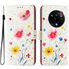 Generic Custodia compatibile con OPPO Realme 14 Pro 5G, custodia a portafoglio in pelle PU con motivo creativo 3D, custodia protettiva a portafoglio compatibile con OPPO Realme 14 Pro 5G, fiori ed erba