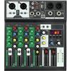 NiuLifeya Mixer audio a 4 canali, mixer stereo professionale portatile con Bluetooth, attrezzato, quattro effetti sonori, adatto per casa, feste e bar.