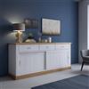 Dmora Credenza Halmahera 220x50x95h cm Bianco 3 Cassetti 2 Ripiani, Madia Apertura Scorrevole