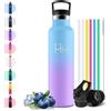 Motswedi Borraccia Termica 750 ml, con Cannuccia, Borracce Termiche, Acciaio Inox, 12h di Bevanda Calda e 24h di Bevanda Fredda, Bottiglia Termica, per Sport, Palestra, Yoga, Blu cielo & Viola
