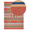 Beliani Tappeto Kilim in cotone intrecciato a mano 140 x 200 cm Modello geometrico reversibile con frange multicolore