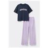 Tezenis Pigiama Lungo Mezza Manica Cotone Patch Amour Donna Blu