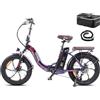 Fafrees F20 PRO Bicicletta Elettrica, Bici Elettrica Pieghevole,Fatbike da 20 * 3.0, Motore da 250 W, Batteria da 36V/18Ah, 7 Velocità, Mountain Bike Elettrica per Adulti, Autonomia 120 KM (Viola)