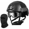 cuguoe Casco tattico in fibra di carbonio con occhiali e maschera for softair | Casco leggero in fibra di carbonio a taglio alto con occhiali pieghevoli, maschera traspirante e supporto for binocolo.