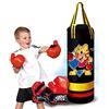 BAKAJI Set da Pugilato Giocattolo Bambini Sacco da Boxe con Cassa Effetti Sonori da Appendere e Coppia di Guantoni Gioco Sport in Plastica Giallo e Rosso con Decorazione Tigre