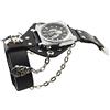 Vigorbee Orologio alla moda hip-hop punk teschio per uomo donna nero largo cinturino in pelle orologio da polso stile fresco, catene guanti locomotiva