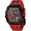 TSAR BOMBA Orologio automatico da uomo, impermeabile fino a 50 m, orologio analogico di lusso meccanico scheletrato, cinturino in silicone nero, regalo per uomini d'affari casual, Nero Rosso 1, Lusso