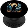 Starry Night Halloween Black Cat Van Gog Halloween Notte Stellata Gatto Nero Van Gogh Gatto Halloween PopSockets PopGrip Adesivo