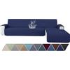 Ystyle Copridivano Impermeabile con Penisola 4 Posti (L 280 CM), Copri Divano Angolare Destra/Sinistra Universale Reversibile, Copridivani Chaise longue Antigraffio Antimacchia, Blu Scuro