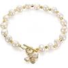 Emibele Bracciale con Perle d'Acqua Dolce, a Forma di Ape, 14K Oro Placcato Cubic Zirconia Barocco, Braccialetto Regolabile coltivato Naturale Perla, Regalo per Mamma, Donna, Ragazza