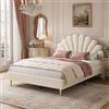 BRILVERDE Letto Imbottito 140 x 200 cm, Letto Matrimoniale in Velluto, con Gambe in Ferro Dorato, testiera Regolabile in Altezza (Beige, 140x200cm)