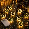 YeahBoom Decorazione per il 18° compleanno, 2 m, 20 LED, funzionamento a batteria, colore nero e oro, catena luminosa a LED calda, regalo di compleanno per donne e uomini, per feste, camera da letto