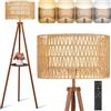 OUTON Lampada da Terra Treppiede in Legno Massello con Doppi Paralumi | in Rattan & Lino, Piantana da Terra con Telecomando, Dimmerabile & 4 Temperature di Colore, per Soggiorno, Marrone con rattan