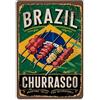 Gentinap Targa in metallo vintage con bandiera del Brasile Churrasco Spiedini di carne grigliata Targa in metallo per casa, bar, giardino, decorazione da parete, poster 20,3 x 30,5 cm
