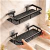 Home in Smart Mensola Doccia a Ventosa - Set 2 Organizer Bagno Nero 30×13×5 cm, Porta Shampoo Senza Fori con Drenaggio e Bordo Anti-Caduta