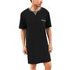 Yukiuiny Maglie Pigiama Uomo Abbigliamento da Notte Cotone Camicie Lunghe per Dormire,Maniche Corte-2-Nero/3XL