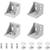 QUARKZMAN Set Di Connettori Per Profili In Alluminio Estruso Argento, Serie 6060 Staffe Angolari A L Con Scanalatura A T Per Accessori Guide In Alluminio Estruso Da 8mm, 4 Set