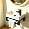 NUESTRA VIDA Mini lavabo sospeso in ceramica bianca con struttura in metallo nero opaco - 40 x 22 x 24 cm rettangolare con foro di troppopieno - ideale per WC ospiti - senza rubinetto e scarico pop-up