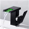 kangten Rubinetto per lavabo con illuminazione a LED, in vetro, con 3 colori cangianti, miscelatore monoleva, colore: nero