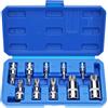QWORK® 10 pezzi set di dadi multidenti, attacco da 1/2, 1/4, 3/8, bussole scanalate interne M4-M18, cromate lucide