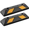 Wiltec Delimitatore di parcheggio, 2 battiruota in gomma 550x150x100mm con fasce rifrangenti, Fermaruota