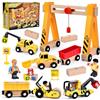 Herenear Veicolo da Cantiere in Legno per Bambini, Magnetico Veicoli con Gru, Bulldozer, Rullo Stradale, Gru a Cavalletto, Giocattoli Educativi per Bambini dai 3 anni in su