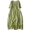 GHHZML Vestito Lino Donna Estivo Abito a Pieghe a Fisarmonica Anni '40, Stile Artistico, in Puro Colore, con Scollo a V, in Lino, Lungo, Sottile, da Donna, Stile retrò