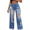 Beokeuioe Boyfriend Jeans a gamba larga, da donna, a vita alta, a coste, pantaloni lunghi in denim, dritti, morbidi, Y2K, stile denim, per il tempo libero, Celeste., XS