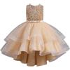 Dasongff Abito da bambina per matrimonio/damigella d'onore/sera principessa nobile con scollo a V lungo in pizzo elegante, oro, 10-11 anni