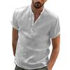 YAOBAOLE Camicia Lino Uomo Manica Corta Collo Mao Camicia Estate Uomo Leggero in Cotone Lino Camicia Da Spiaggia Classica Casual Henley Shirt, grigio, XL