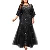 MISSMAY Abito lungo da donna, elegante, con maniche a farfalla, in chiffon, con paillettes floreali, pizzo a contrasto, orlo a sirena, da sera