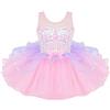 Yiesvsov Bambina Abito da Ballo Senza Maniche tutù con Paillettes Costume da Danza per Bambini Completo Danza con Gonna A tutù Rosa 7-8 Anni