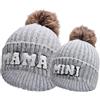 Kunyeah 2 cappelli da donna per genitore-figlio, ricamati, lavorati a maglia, per mamma e bambino, cappelli invernali caldi con pompon