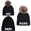 Kunyeah 3 pezzi cappelli beanie genitore-bambino mamma papà bambino coordinati cappelli invernali caldi con pompon donna uomo cappelli a maglia, Nero , Taglia unica