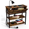 HaodaCulture Comodino Stretto 26 cm larghezza,comodino legno, Comodino con Stazione di Ricarica, Tavolino con Scomparti Aperti, con Porta USB e Presa di Corrente,Marrone Vintage 55x26x63.5 cm