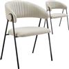 tectake® Set 2 Sedie Imbottite con Tessuto Intrecciato, Poltroncine con Braccioli, Gambe in Acciaio, Sedie Sala da Pranzo e Cucina con Piedini Regolabili, Capacità di Carico 150kg - Greige