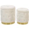 Beliani Set di 2 Pouf Contenitore Poliestere Bianchi Imbottitura Trapuntata Base Oro