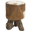 Beliani Poggiapiedi in Pelle Motivo Mucca e Legno di Teak Gambe Treppiede Rustico