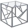 Beliani Tavolino Piano Vetro Trasparente Struttura Metallo Argento Cubo 50 x 50 cm