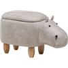 Beliani Sgabello Bambini Forma Ippopotamo Ecopelle Grigia Imbottita Gambe Legno
