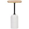 Beliani Tavolino moderno rotondo a forma geometrica piano in legno di acacia chiaro base in metallo effetto marmo bianco
