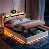 KSFASHZ Letto imbottito da 140 x 190 cm con contenitore, letti matrimoniali con luci LED e presa USB, letto divano 140 x 190 cm con testiera, letto matrimoniale moderno, senza materasso