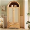 Moimhear Armadio 181 x 78 x 45 cm, con vimini intrecciato, ripiano semicircolare aperto, 2 ante con chiusura magnetica, 2 cassetti (rovere)