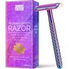Jungle Culture® Rasoio di Sicurezza per Donne e Uomini - Rasoio Riutilizzabile in Metallo - Inc 10 Lamette da Barba - Donna Rasoio Manuale - Safety Razor Tradizionale Corpo Viso - Arcobaleno