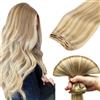 DOORES Ciocche di capelli veri da cucire, 40 cm, 80 g, #18A/613A | Extension per capelli naturali Remy, setosi, lisci, senza cuciture, per donne