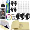 HAWINK Kit Tatuaggi con 5 Pelle Sintetica Tattoo e Crema Stencil 30 ml | 5 Carte Transfer, 100 Copri Macchinetta, 30 Coppette Inchiostro, 3 Grip Tape, 2 Paia Di Guanti, Ruota Colori E Portachiavi