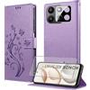 MQERYBV Cover per Honor 400 Smart con 1 Pezzi Vetro Temperato | 3 Slot Schede, Portafoglio Custodia, TPU Morbido, Pelle PU, Magnetica Flip Cover, Funzione di Supporto, Antiurto, Purple