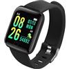 Ziyan Orologio intelligente multifunzione per uomini donne bambini messaggio promemoria musica controllo sport passo calorie D13 smartwatch sveglia 116Plus (nero)