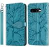 Rostsant Custodia per Google Pixel 9a 5G Cover a Slot per Carte Portafoglio in Pelle PU Custodia a Libro Albero in Rilievo Cover Telefono per Pixel 9a Blu