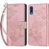 KENHONER Custodia per Samsung Galaxy A50 Cover, Oro rosa Farfalla | Portafoglio in Pelle PU Retro, Antiurto Flip, Slot per Schede, Funzione Stand, Chiusura Magnetica